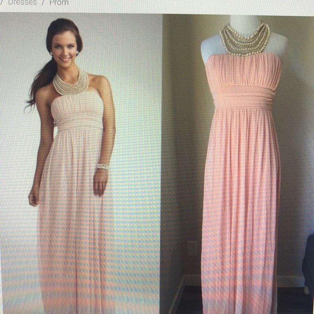 Halter Mesh Gown, Pearl Jeweled Necklace